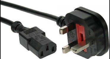 C13 (recht) - Type G / Groot-Brittannië (haaks) stroomkabel - 3x 1,00mm - max. 10A - Europa / zwart - 5 meter