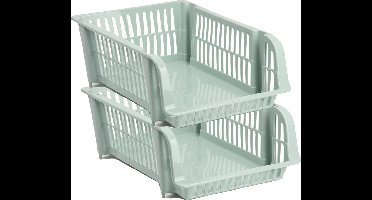 Plasticforte Stapelbare opbergmand - 2x - Mintgroen - 20L - kunststof - 43 x 32 x 16 cm