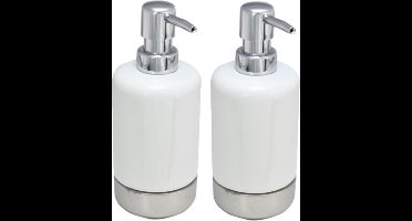Svenska Living Zeeppompje/dispenser - 2x - wit met zilver - keramiek - 300 ml - navulbaar - keuken/toilet/badkamer