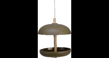 Decoris Vogel voedersilo hangend - bamboe hout - donkergroen - 21 x 25 cm