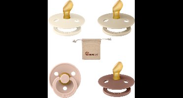 Bibs Dental fopspenen Anatomical 0-6 maanden- Set 4 stuks- Ivory, Vanilla, Blush, Woodchuck - + Monkiezz speenzakje - orthodontisch- Anatomisch- Maat 1