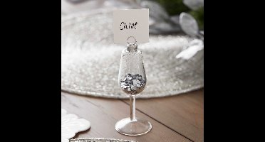 Ginger Ray - Plaatskaarthouder Wijnglas gevuld met zilveren glitters - 4 stuks