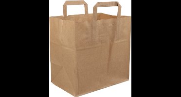 Tas - Papier - platte papieren handgreep - 26x 17x26cm - snacktas - bruin - 400 stuks