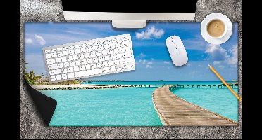 Bureau onderlegger - Vlonder door Felblauwe Oceaan - 80x40 cm - 2 mm Dik - Bureau mat Vinyl