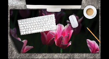 Bureau onderlegger - Roze Bloeiende Tulpen Stralend in het Zonlicht - 80x40 cm - 2 mm Dik - Bureau mat Vinyl