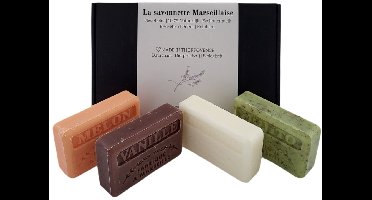 Soap bar set - zeep savon de marseille Chevrefeuille, Mojito, Vanille, Meloen 4x125 gr. brievenbuscadeau - cadeauverpakking