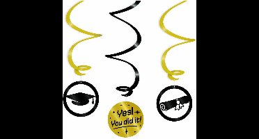 Geslaagd thema party hangdecoraties - plastic - zwart/goud - set van 3x stuks - 14 cm - You did it
