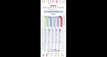 Zebra mildliner set 5 stuks - cool & warm colors + EXTRA een Zebra Dubbelzijdige Brushpen
