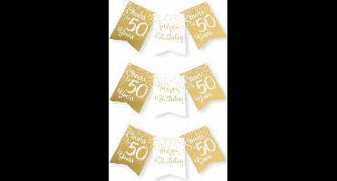 Paperdreams verjaardag vlaggenlijn 50 jaar - 3x - wit/goud - 600 cm