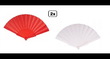 2x Waaier rood en wit - Carnaval optocht thema feest festival decoratie fun verkleedaccesoires