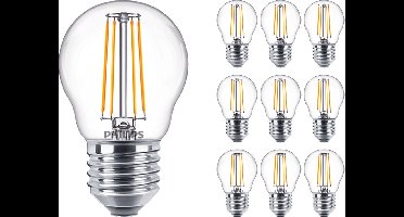 Voordeelpak 10x Philips Corepro LED Lustre E27 Kogel Filament Helder 4.3W 470lm - 827 Zeer Warm Wit | Vervangt 40W