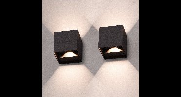 2x HOFTRONIC Kansas - Wandlamp Dimbaar - Zwart - IP65 waterdicht - 3000K Warm wit - 6 Watt - Moderne muurlamp - Up down light - zowel geschikt als binnen- en buitenverlichting