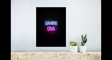 Game Poster - Gaming - Quotes - Neon - Gaming diva - Vrouwen - 30x40 cm