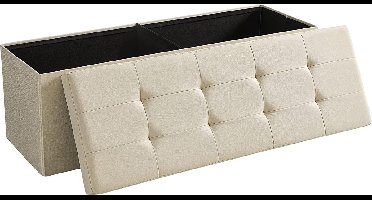 Hoppa! bank met opbergruimte, zitkist, opbergdoos, opklapbaar, max. statische belasting 300 kg, 120 L, 110 x 38 x 38 cm, imitatielinnen, lichtgrijs