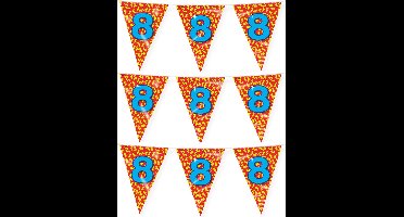 Paperdreams verjaardag 8 jaar thema vlaggetjes - 3x - feestversiering - 10m - folie - dubbelzijdig