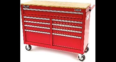 HBM 117 cm Verrijdbare Gereedschapswagen Werkbank met Houten Blad Rood