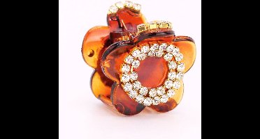 Haarklem mini bloemvorm bruin met strass