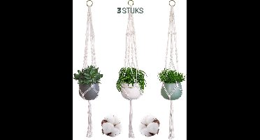 Gadgy Plantenhanger Macramé 3 stuks - Luxe gevlochten touw katoen - Plantenpot ophangen - Hangpot