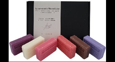 Soap bar set savon de marseille Patchouli, I love you, Fruit de la passion, Chevrefeuille, Vanille, Lavendel - Valentijn cadeau set - Moederdag - moederdag geschenkset 6x125 gr. -