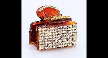 Haarklem klein rechthoek bruin met strass