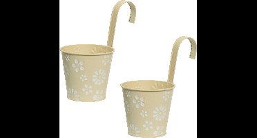 Decoris bloempotten ophangbaar - 2x - zink - 32 x 16 cm - creme