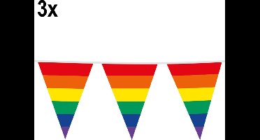 3x Giga Vlaggenlijn Regenboog 30x45cm 10m - Vlaggen XL Groot thema feest festival