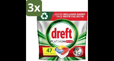 Dreft Platinum Plus - All In One - Vaatwascapsules - Anti-Matt Technologie - Citroen - 47 Afwasbeurten - Bulkverpakking - 3 stuks