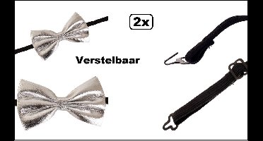 2x Vlinderstrik zilver 13cm verstelbaar - Strikje Festival evenement gala party kerst hollywood huwelijk