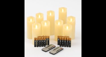 FlinQ LED Kaarsen met Bewegende Vlam - Inclusief Batterijen en Afstandsbediening (2x) met Timer en Dimfunctie - Nep Kaarsen met Flikkerende Vlam - Dinerkaarsen - Set van 9 stuks