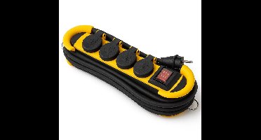 Perel Stekkerdoos, 4 klapdeksels, 4 stopcontacten met randaarde (type F), kabelgleuf, haak, kabel 3 m, 3G1.5, voor binnen en buiten, zwart/geel