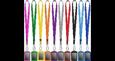10 Stuks Afneembaar Lanyard Sleutelhangers met 10 PU Leren Badgehouders - Kleur Nekkoord - Keycord Pashouder - Kaarthouder met Keykoord - Badge Houder voor Kaart/Sleutels - Telefoon/GSM Koord - Sleutelkoord - Universeel ID Pashouder - Telefoonkoord