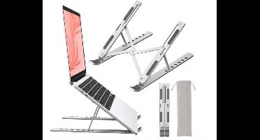laptopstandaard - opvouwbaar - in hoogte verstelbaar - ergonomisch ontwerp - geschikt voor laptops/boeken/tablets - constructie van aluminiumlegering - compatibel met laptops van 11 tot 17 inch - zilverkleurig