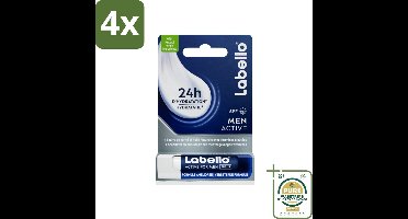 Labello – Lippenbalsem – Active For Men – SPF 15 – 4,8 g - Voordeelverpakking - 4 stuks - Droge lippen - Gebarste lippen