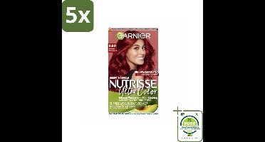 5 x Garnier - Nutrisse Ultra Color 6.60 - Haarkleuring - Vurig Rood - Voedend - Permanente Kleur - Grootverpakking - Haarverf - Permanente Haarkleuring - Nutrisse Ultra Crème - Grijsdekking - Voedende Haarkleuring