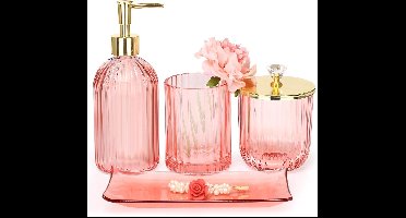 Badkamer Accessoires Set, 4 stuks Glazen Badkamer Accessoires Sets Compleet w/Lotion Zeep Dispenser, Tandenborstelhouder, Apothecary Pot, Vanity Tray, Moderne Badkamer Decor, Cadeau voor Thuis