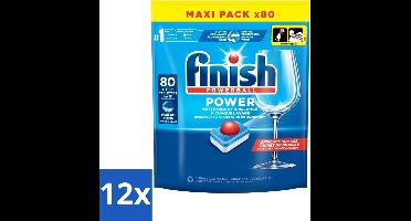 12 x Finish - Vaatwasmiddel - Power All in One Regular - Effectieve Alles-in-1 Reiniging - 80 capsules - Vaatwastabletten - Vaatwasser - Vaatwas - Schone Vaat - Vaatwasmiddel