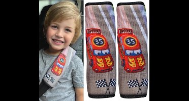 HECKBO 2x Kindergordelbeschermingskussen met Raceauto Motief - Meisjesgordelkussen voor kinderen en baby's - Ideaal voor alle gordelhoogtes Kinderfiets Kinderwagen Fiets