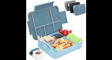 Bugucat Bento Lunchbox 1330 ml, Bentobox voor kinderen, Bentoboxen met 6 compartimenten bestek, lekvrije lunchbox snackdozen voor kinderen en volwassenen, kinderlunchbox met compartimenten voor school