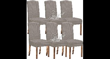 stoelhoezen - Set van 6 - rekbaar - afneembaar - Machinewas - waterdicht - hoge rugleuning - Elastaan Materiaal - Geometrisch Patroon - 36D x 38,1B x 48,3H centimeter - Kleur : Taupe