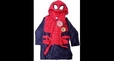 Spiderman badjas - fleece - capuchon - kamerjas - ochtendjas - duster - rood - maat 95-101 cm - 3 jaar