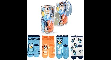 Bluey Sokken in Spaarpot – 4 Paar – Kindersokken – Cadeauverpakking – Officieel Gelicenseerd