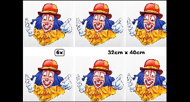 6x Raamsticker Carnavallie clown 32cm x 40cm - Carnaval thema feest festival party feest decoratie versiering