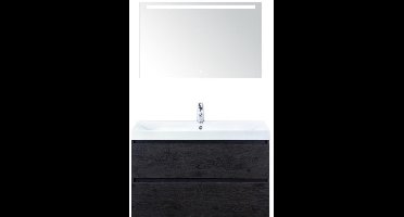 Maxx XL Badmeubelset 100 cm - Black Oak - Wastafel Just 1 Kraangat met LED Spiegel