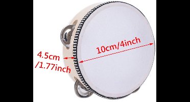 Houten Tambourijn Serie - Percussie Instrument - 4 inch - Beige Rand - Met Metalen Schellen