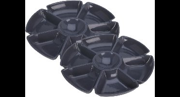 Excellent Houseware Hapjes / chips serveerschaal - 2x - donkergrijs - D29 cm - vakjes dienblad - kunststof