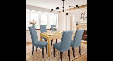 Stoelhoes - Stoelhoezen - voor Eetkamerstoelen Verwijderbare Wasbare Eetstoelhoezen voor Hotel, Eetkamer, Banket, - Set Van 6 - Nevel-Blauw - 50D x 50B x 60H centimeter