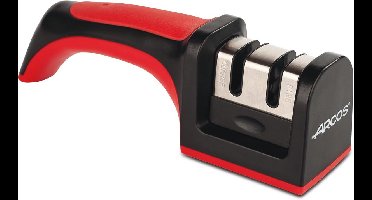 ARCOS Professional knife sharpener with ergonomic handle for manual use - Ceramic and carbon rollers - Red and Black