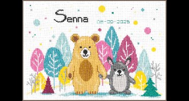 Vervaco - Telpakket kit - 32 x 22cm - Beer en konijn in het bos - PN-0214340