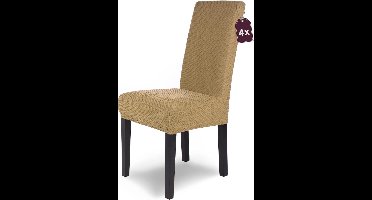 Stoelhoes - Set van 4 - stof - Stretch fit - met Elastische Band - Geometrisch Patroon - Elegant - Machinewas - 46D x 58B x 13H centimeter - Kleur : beige