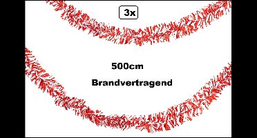 3x PVC folie draaiguirlande rood/wit 500cm BRANDVERTRAGEND - Carnaval thema feest party fun optocht